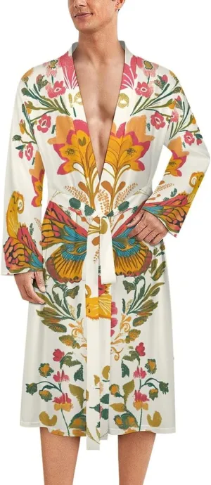 Classic Ethnic Floral Butterfly Long Robes Classic Bathrobe for Women Men Lightweight Spa Loungewear Unisex