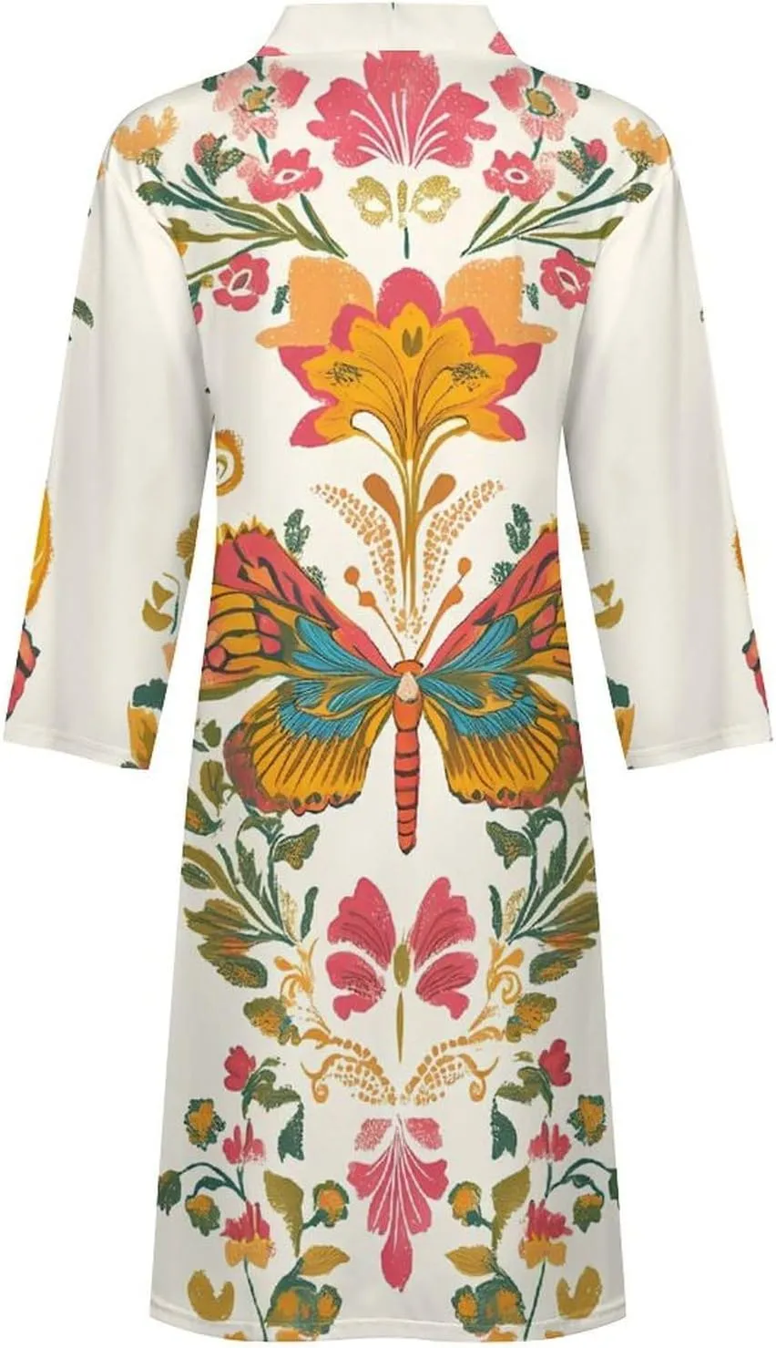 Classic Ethnic Floral Butterfly Long Robes Classic Bathrobe for Women Men Lightweight Spa Loungewear Unisex