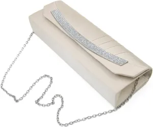 Elegant Pleated Satin Flap Rhinestones Clutch Evening Bag - Diff Colors Avail