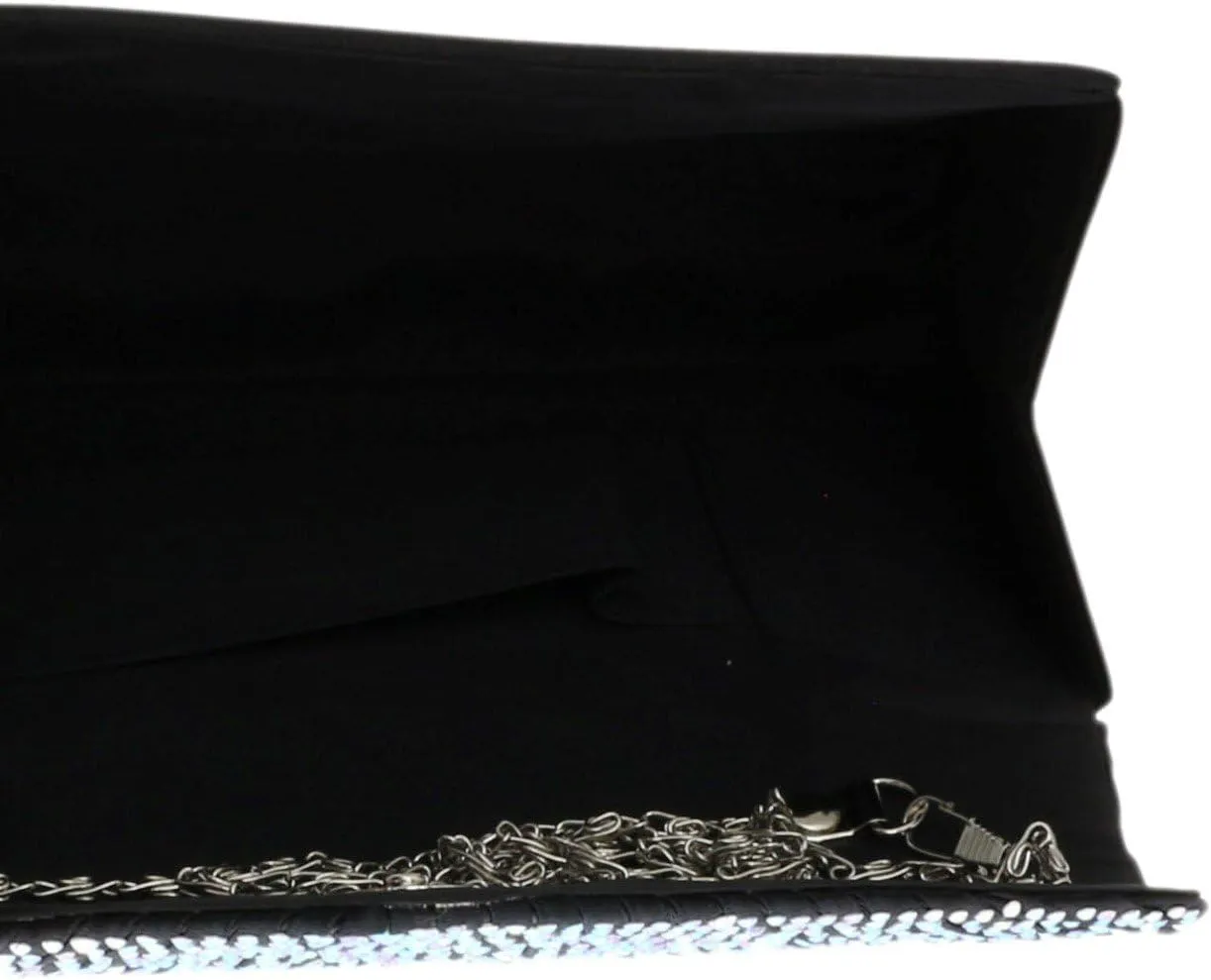 Girly HandBags Pleated Satin Clutch Bag Diamante Shoulder Chain Elegant Prom Wedding Evening
