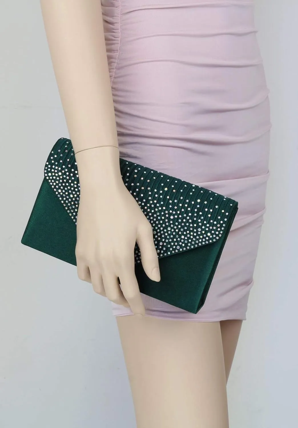 Girly HandBags Pleated Satin Clutch Bag Diamante Shoulder Chain Elegant Prom Wedding Evening