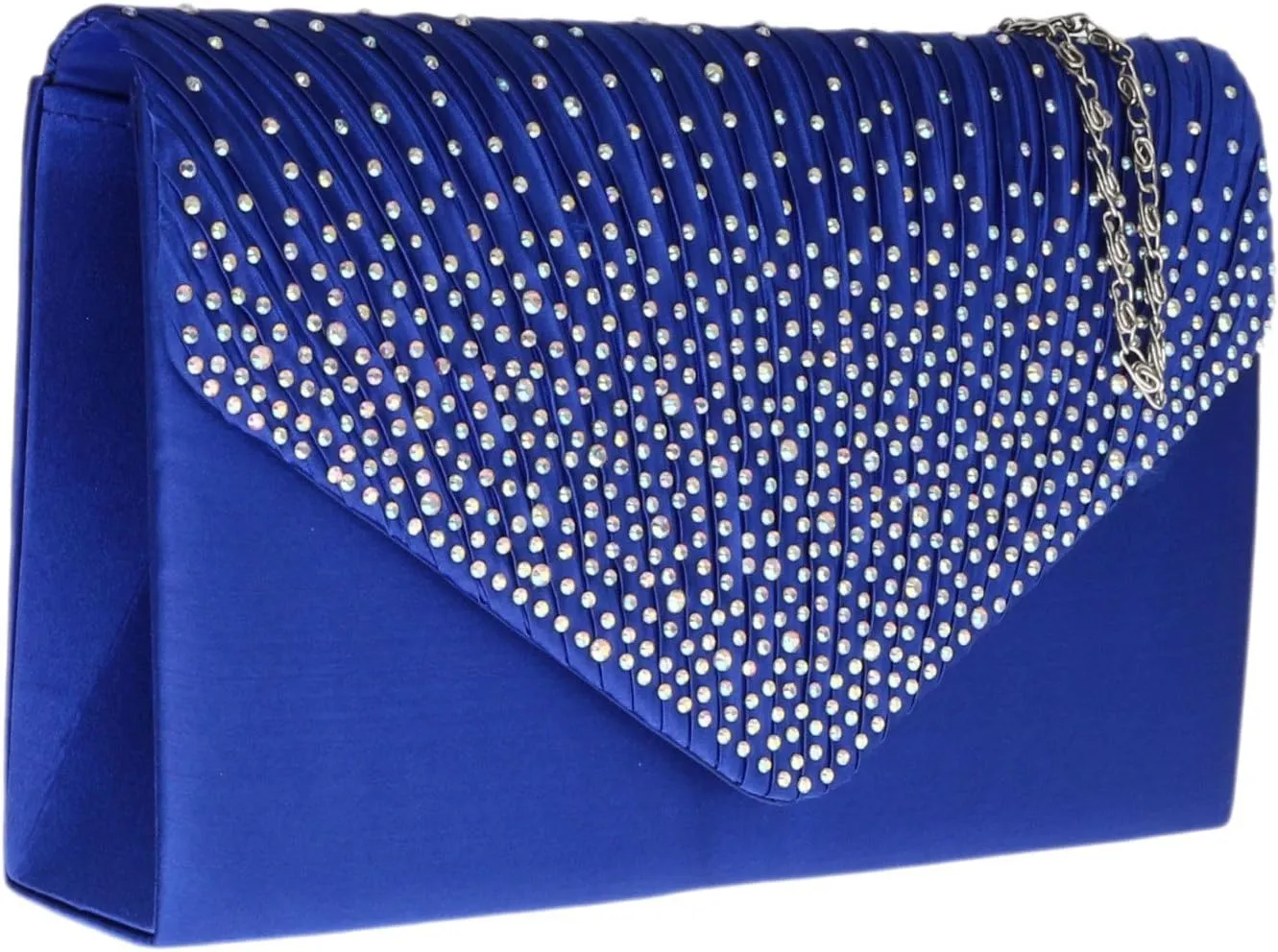 Girly HandBags Pleated Satin Clutch Bag Diamante Shoulder Chain Elegant Prom Wedding Evening