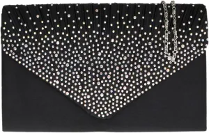 Girly HandBags Pleated Satin Clutch Bag Diamante Shoulder Chain Elegant Prom Wedding Evening