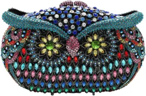 Ladies Elegant Evening-Bag Chain Crystal Clutch-Purse Wedding Handbag Party Owl