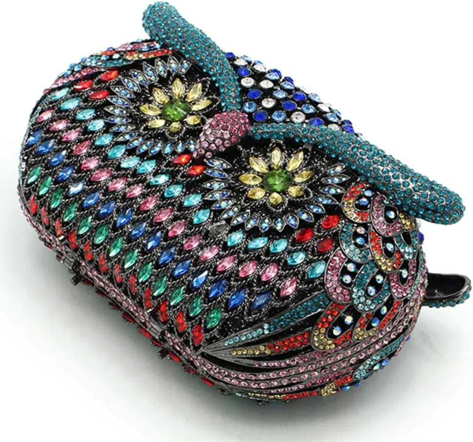 Ladies Elegant Evening-Bag Chain Crystal Clutch-Purse Wedding Handbag Party Owl