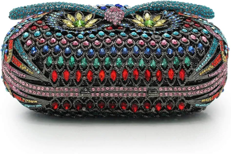 Ladies Elegant Evening-Bag Chain Crystal Clutch-Purse Wedding Handbag Party Owl