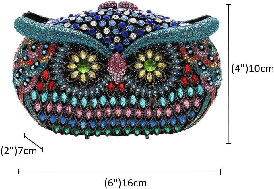 Ladies Elegant Evening-Bag Chain Crystal Clutch-Purse Wedding Handbag Party Owl