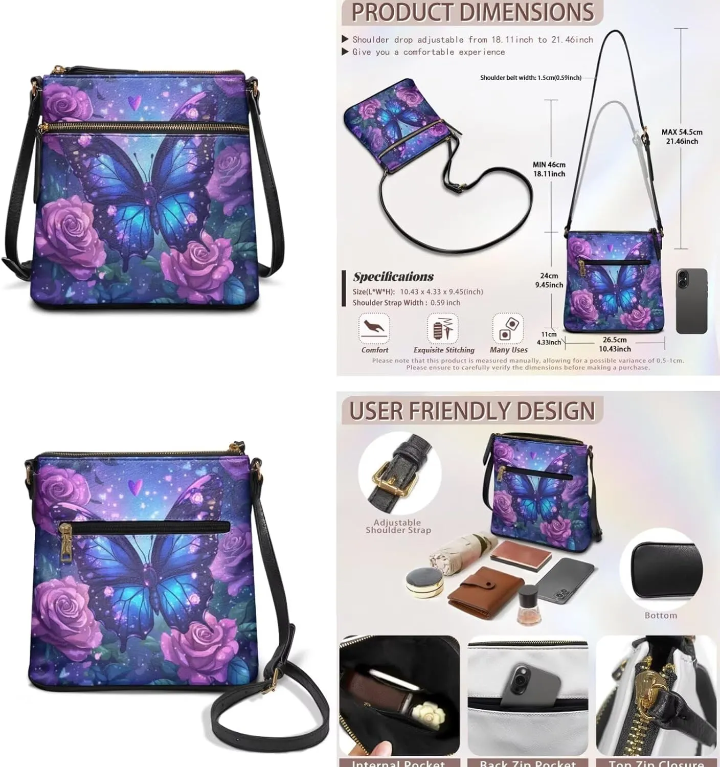 Leather Shoulder Bag for Women Crossbody 2 Pieces Crossbody Satchel Bags for Women Purses for Women