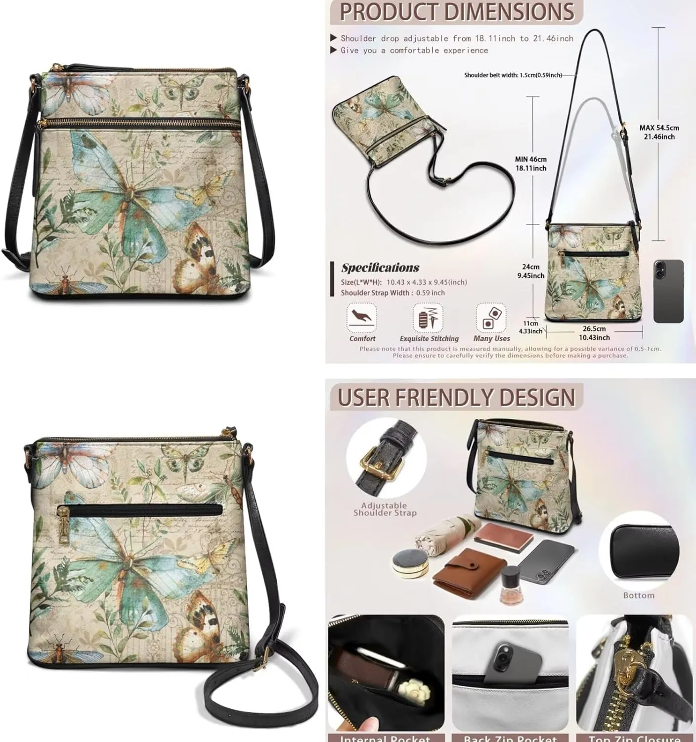 Leather Shoulder Bag for Women Crossbody 2 Pieces Crossbody Satchel Bags for Women Purses for Women