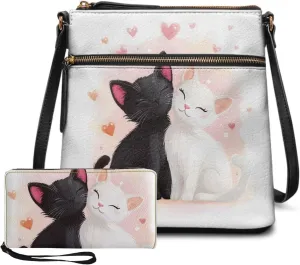 Leather Shoulder Bag for Women Crossbody 2 Pieces Satchel Purses for Women Wallet Purse for Women