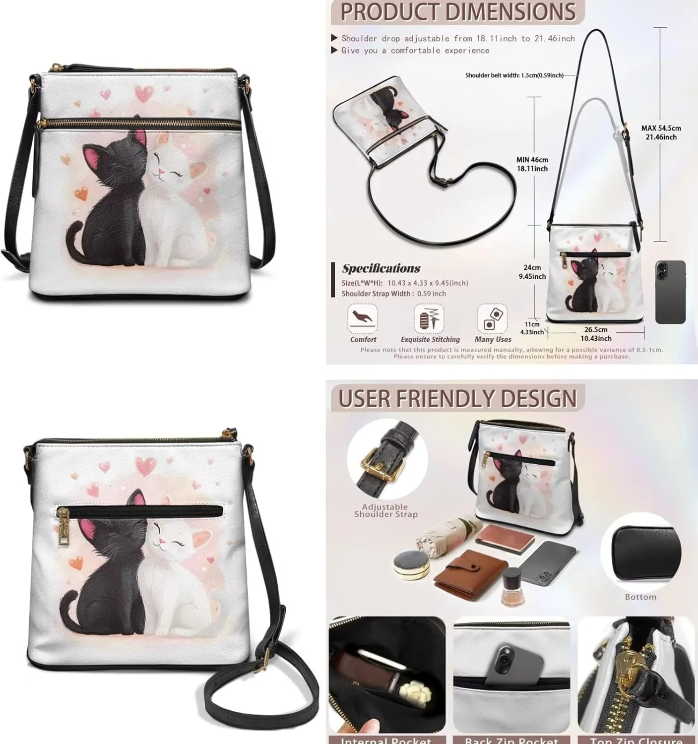 Leather Shoulder Bag for Women Crossbody 2 Pieces Satchel Purses for Women Wallet Purse for Women