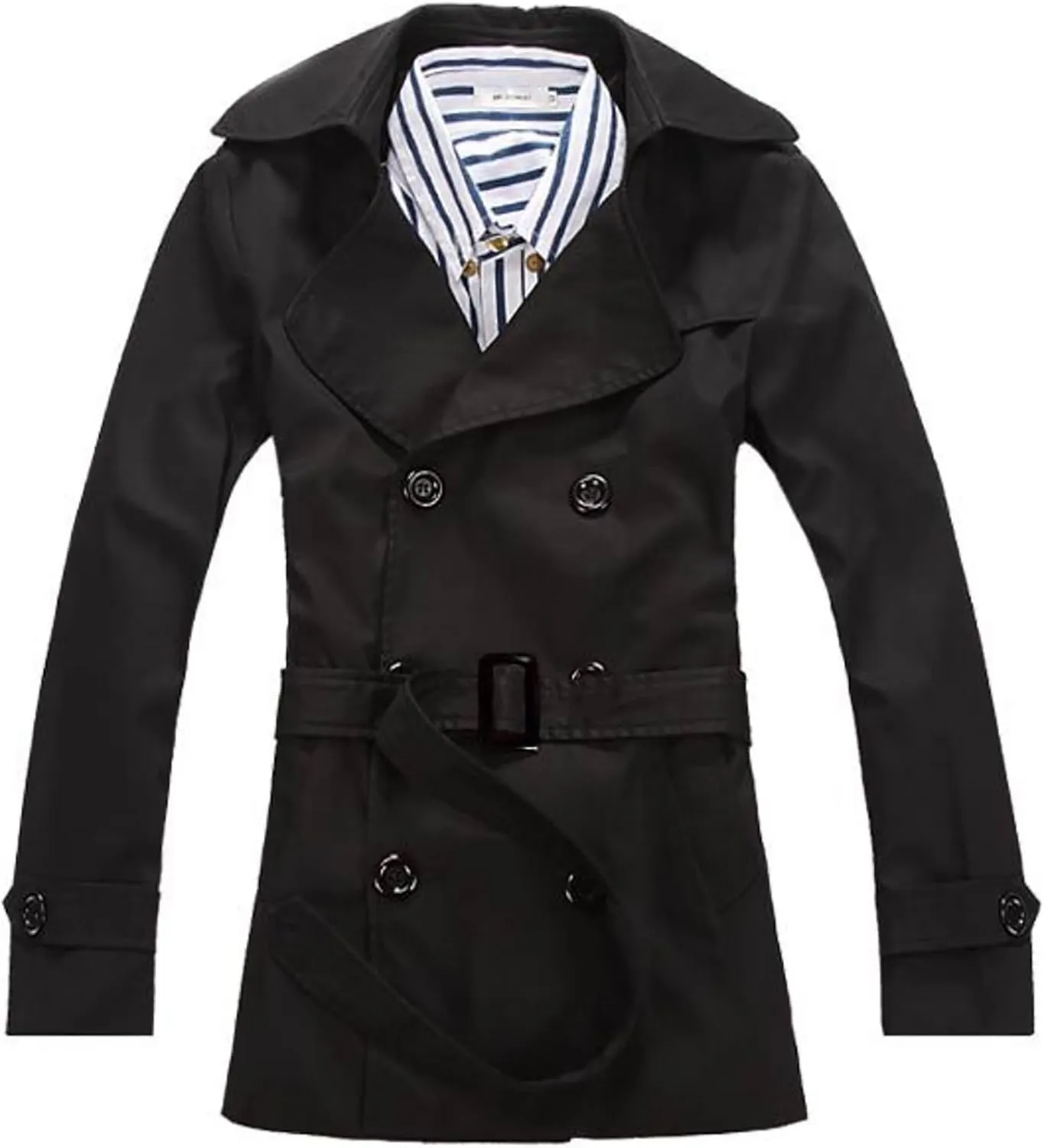 Mens Classic Trench Coat Lapel Double Breasted Windbreaker with Belt