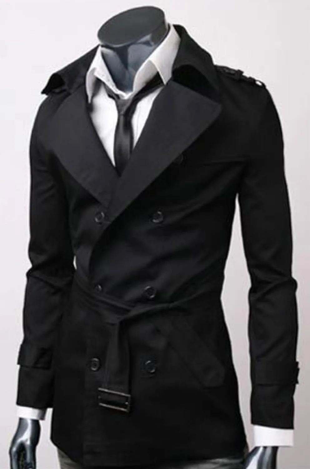 Mens Classic Trench Coat Lapel Double Breasted Windbreaker with Belt