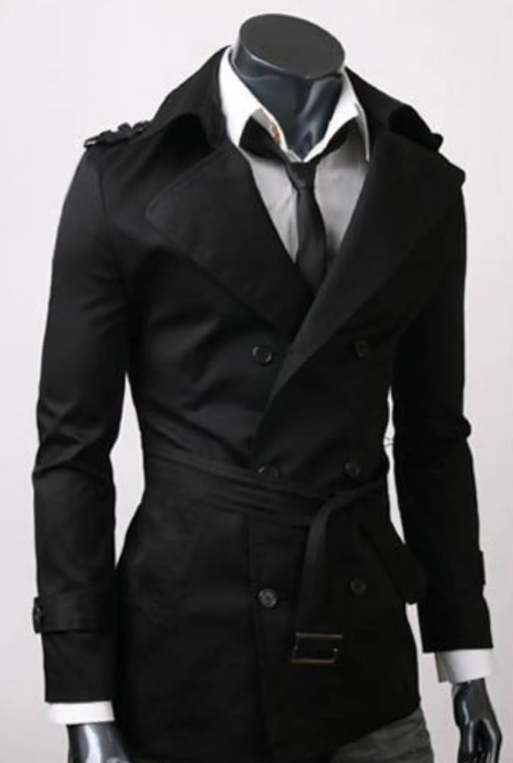Mens Classic Trench Coat Lapel Double Breasted Windbreaker with Belt