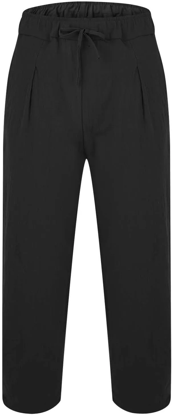 Men's Linen Pants Plus Size Plain Casual Pant Summer Outdoor Vacation Beach Trousers Lightweight Open Bottom Slacks