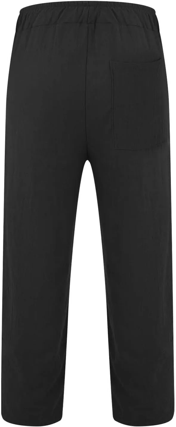 Men's Linen Pants Plus Size Plain Casual Pant Summer Outdoor Vacation Beach Trousers Lightweight Open Bottom Slacks