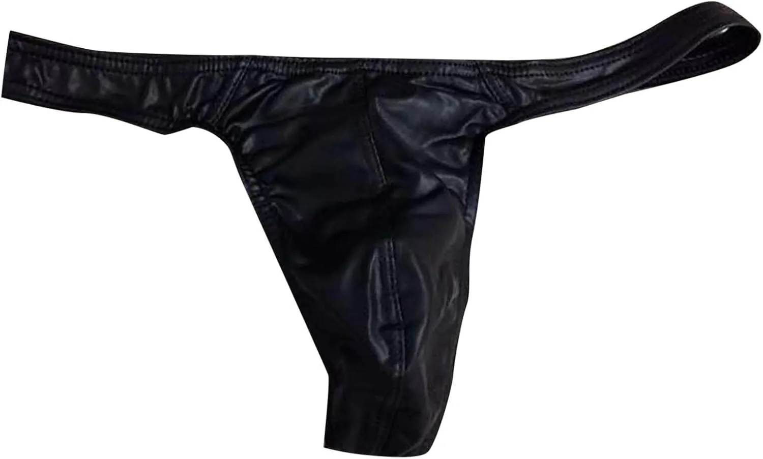 Mens Sexy G String Thongs PU Leather Bulge Pouch Hip Lift Underwear Low waist Elastic Panties Cut Out Bikini Briefs