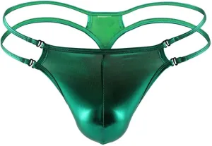 Mens Shiny Metallic Pouch Bikini Briefs Low Rise Backless Patent Leather Strappy Lingerie Jockstrap Thongs Clubwear