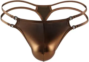 Mens Shiny Metallic Pouch Bikini Briefs Low Rise Backless Patent Leather Strappy Lingerie Jockstrap Thongs Clubwear