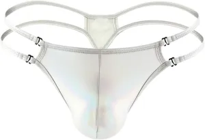 Mens Shiny Metallic Pouch Bikini Briefs Low Rise Backless Patent Leather Strappy Lingerie Jockstrap Thongs Clubwear