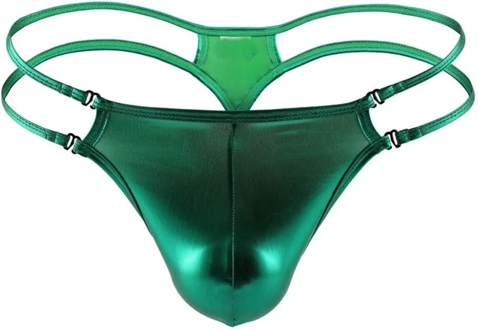 Mens Shiny Metallic Pouch Bikini Briefs Low Rise Backless Patent Leather Strappy Lingerie Jockstrap Thongs Clubwear