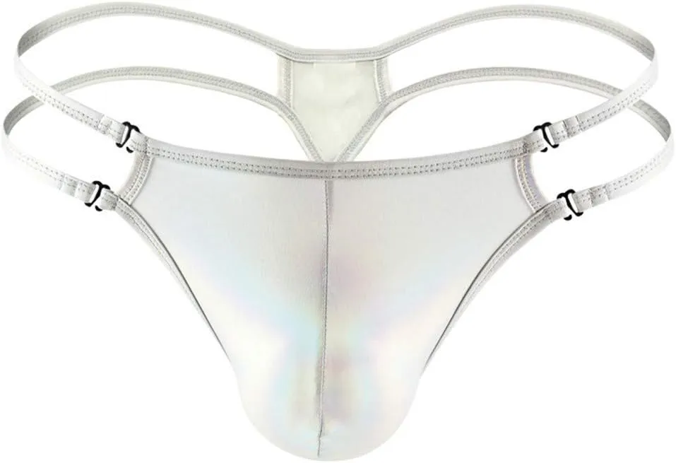 Mens Shiny Metallic Pouch Bikini Briefs Low Rise Backless Patent Leather Strappy Lingerie Jockstrap Thongs Clubwear