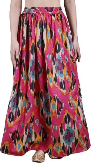 Pure Cotton Elastic-Waist Long Maxi Skirt with Multi-Colored Ikat Print - Pure Cotton