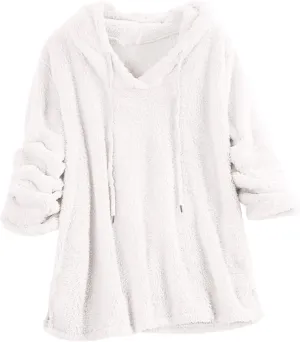 Women Sherpa Fleece Hoodies Oversized Sweatshirts Long Sleeve Drawstring Pullover Winter Soft Comfy Fuzzy Pajama Tops