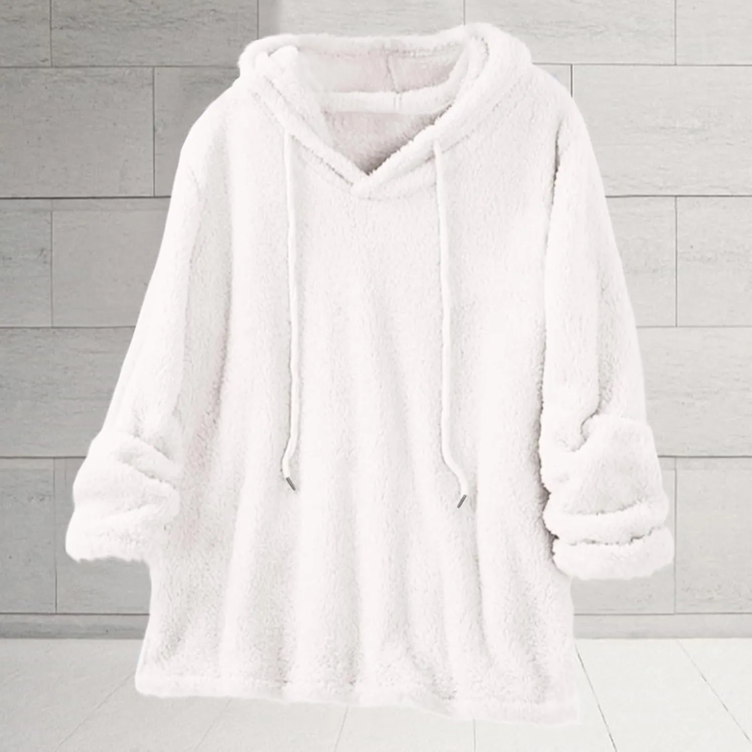 Women Sherpa Fleece Hoodies Oversized Sweatshirts Long Sleeve Drawstring Pullover Winter Soft Comfy Fuzzy Pajama Tops