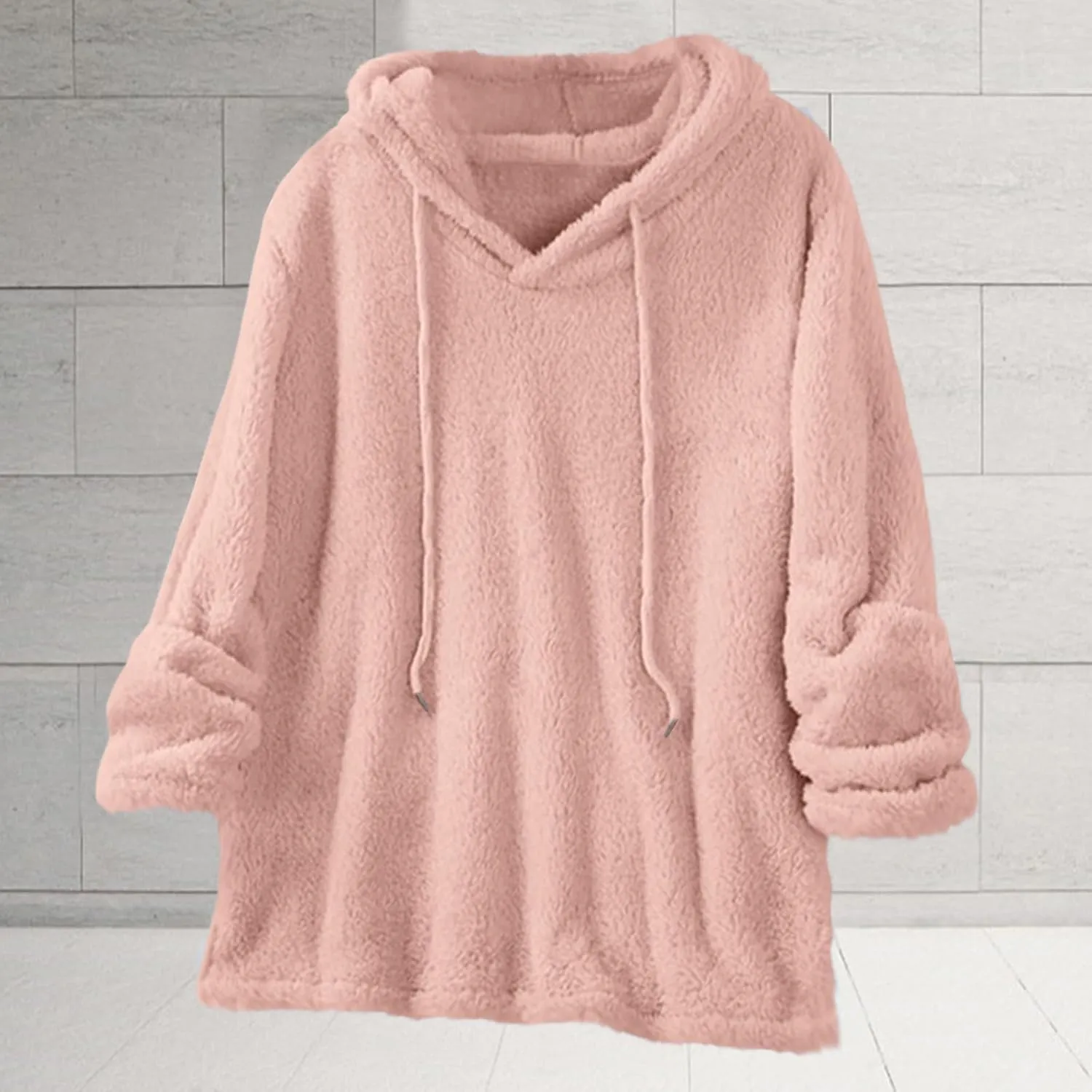 Women Sherpa Fleece Hoodies Oversized Sweatshirts Long Sleeve Drawstring Pullover Winter Soft Comfy Fuzzy Pajama Tops