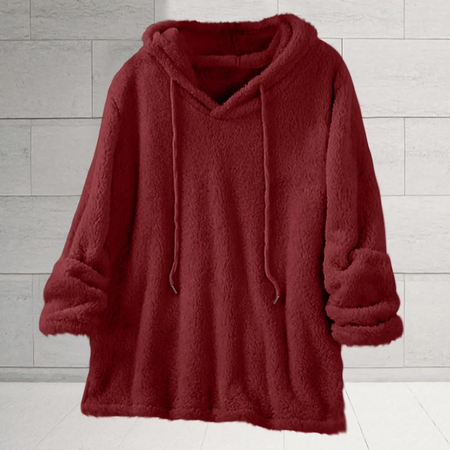 Women Sherpa Fleece Hoodies Oversized Sweatshirts Long Sleeve Drawstring Pullover Winter Soft Comfy Fuzzy Pajama Tops