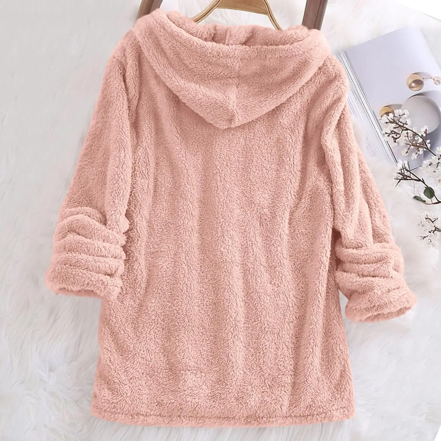 Women Sherpa Fleece Hoodies Oversized Sweatshirts Long Sleeve Drawstring Pullover Winter Soft Comfy Fuzzy Pajama Tops
