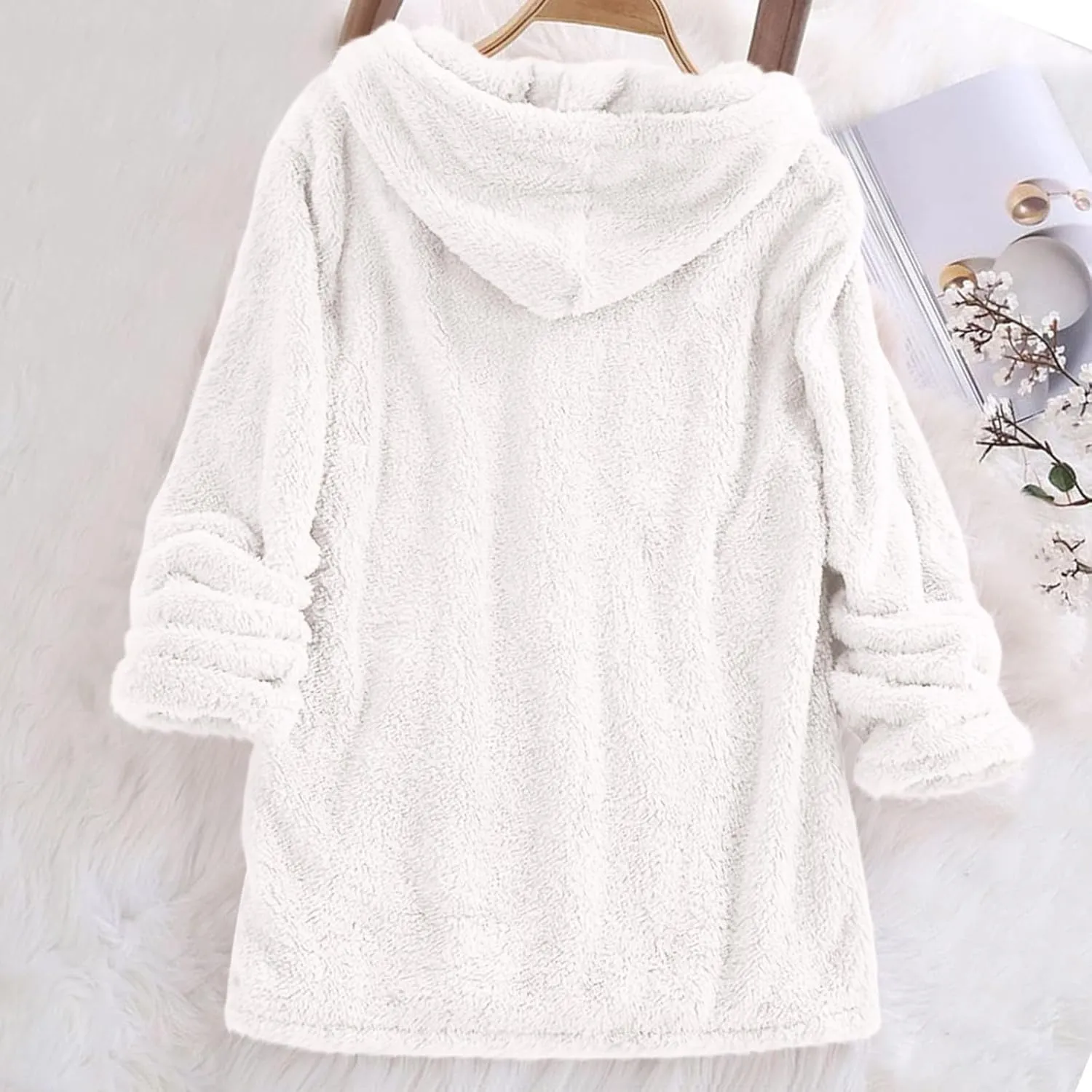 Women Sherpa Fleece Hoodies Oversized Sweatshirts Long Sleeve Drawstring Pullover Winter Soft Comfy Fuzzy Pajama Tops