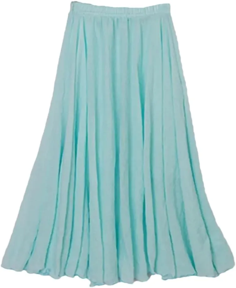 Womens Casual Elastic High Waist Pleated A-Line Beach Skirts Solid Midi Casual Skirt