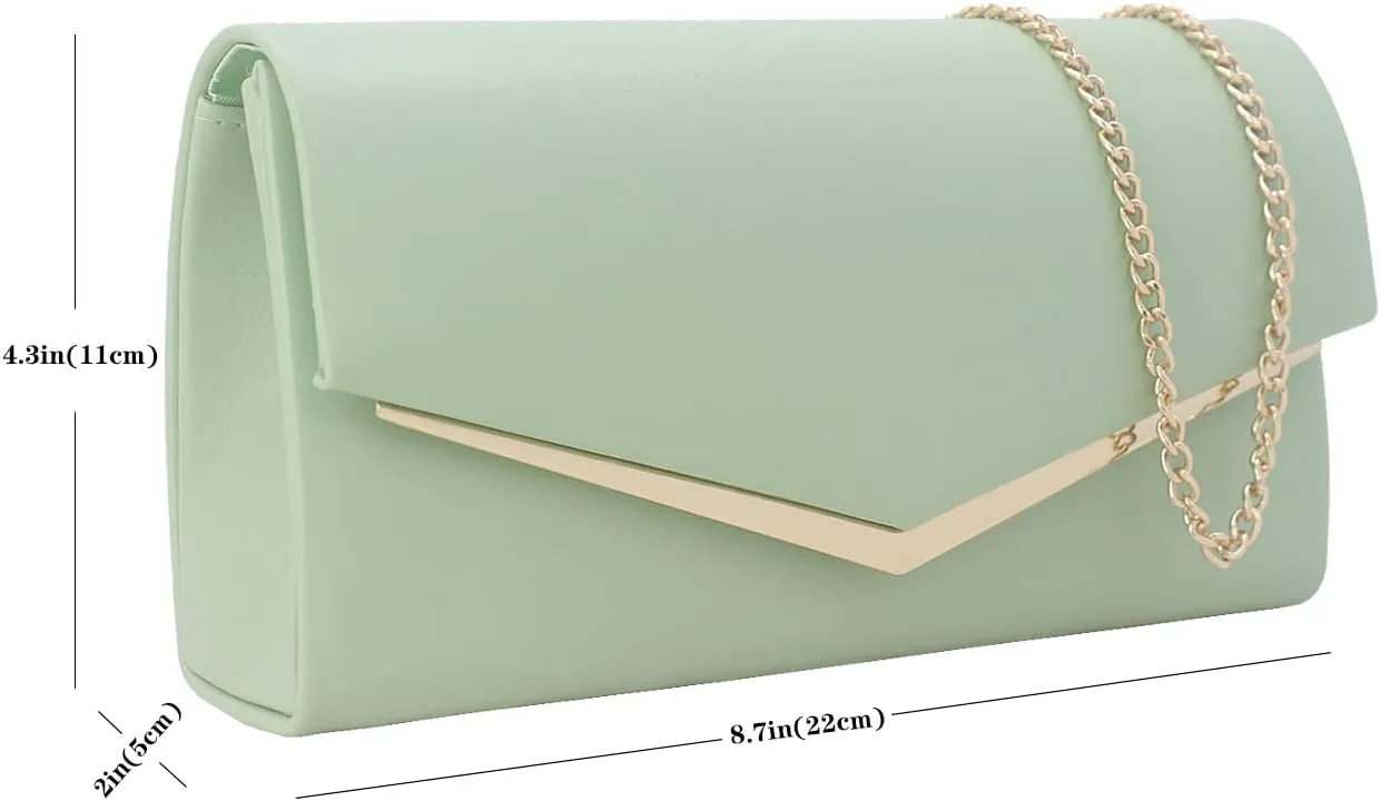 Womens Evening Handbag Vegan Leather Ladies Envelope Clutch Classic Elegant Purse Bags