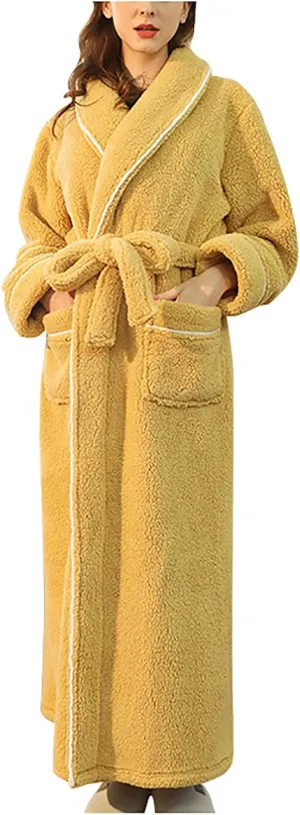 Women's Long Plush Fleece Bathrobe - Fall Winter Kimono Full Length Pajama Robe - Soft Fluffy Shower Robe