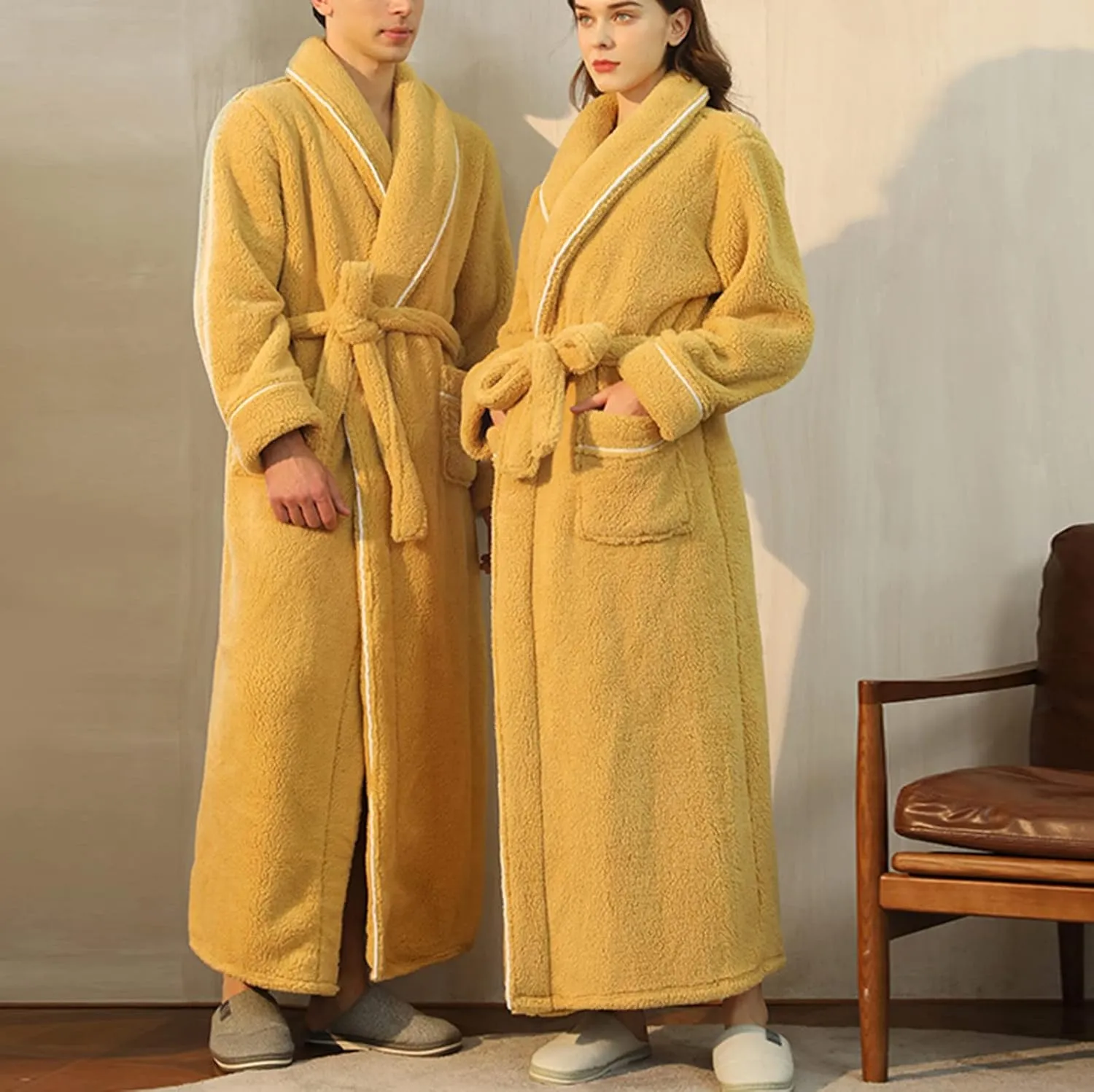 Women's Long Plush Fleece Bathrobe - Fall Winter Kimono Full Length Pajama Robe - Soft Fluffy Shower Robe