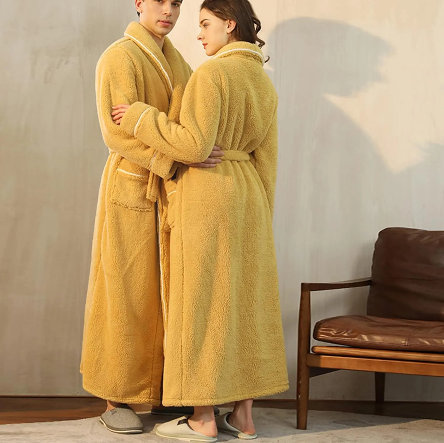 Women's Long Plush Fleece Bathrobe - Fall Winter Kimono Full Length Pajama Robe - Soft Fluffy Shower Robe