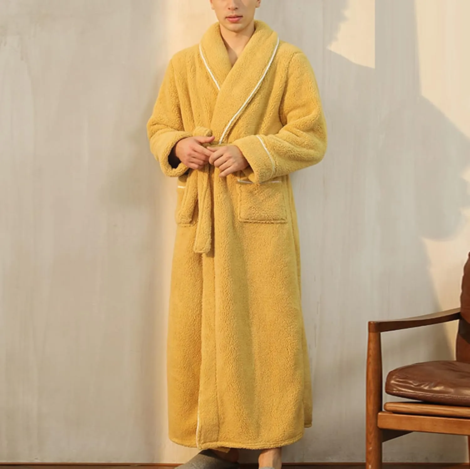Women's Long Plush Fleece Bathrobe - Fall Winter Kimono Full Length Pajama Robe - Soft Fluffy Shower Robe