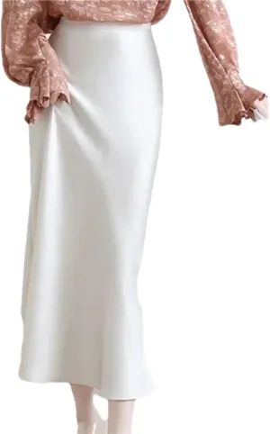 Women's Satin Midi Skirt - Sleeveless Elegant for Office Formal Occasions