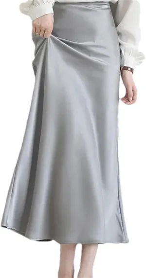 Women's Satin Midi Skirt - Sleeveless Elegant for Office Formal Occasions