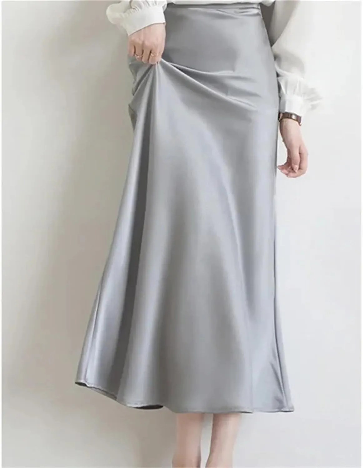 Women's Satin Midi Skirt - Sleeveless Elegant for Office Formal Occasions