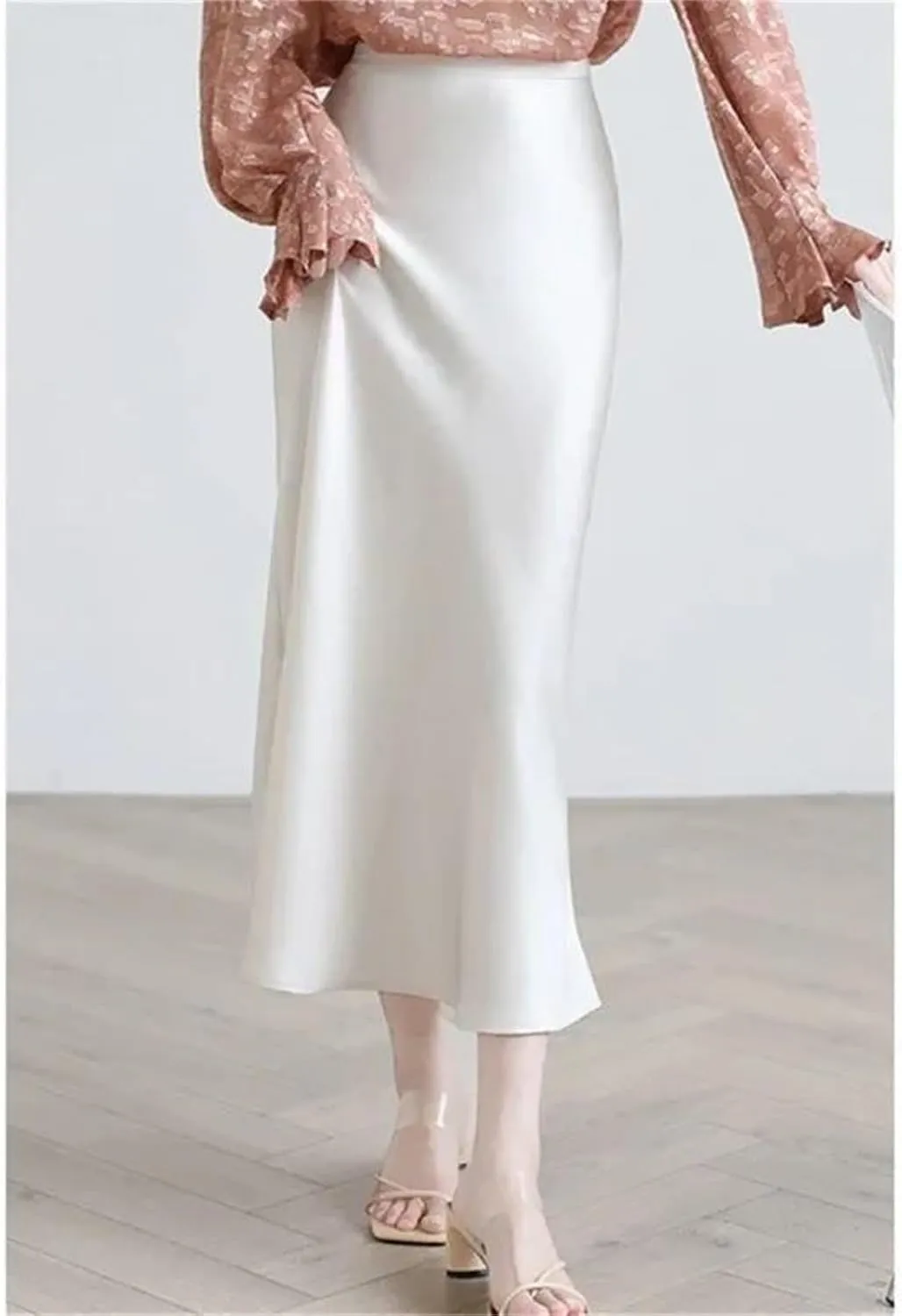 Women's Satin Midi Skirt - Sleeveless Elegant for Office Formal Occasions