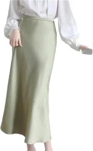 Women's Satin Midi Skirt - Sleeveless Elegant for Office Formal Occasions